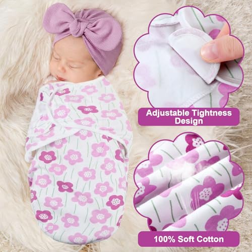 Image of Fanfanwin 5 Pack Preemie Swaddle Blanket Wrap with Hat Set, Rabbit Ears