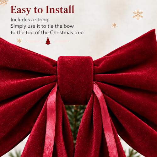 Christmas Tree Topper Bows, 20x35 Large Velvet Wine Red Bows, Burgundy Christmas Bow for Verstaile Xmas Decor - image 6