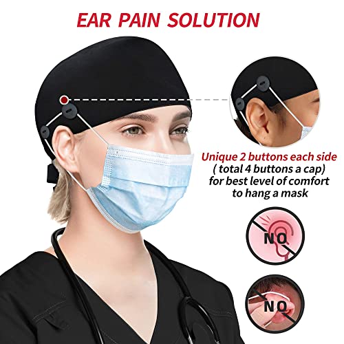 Image of ABAMERICA Working Caps with Button and Sweatband, Adjustable Working Hats for Women Men, One Size(Tie Back or Toggle)