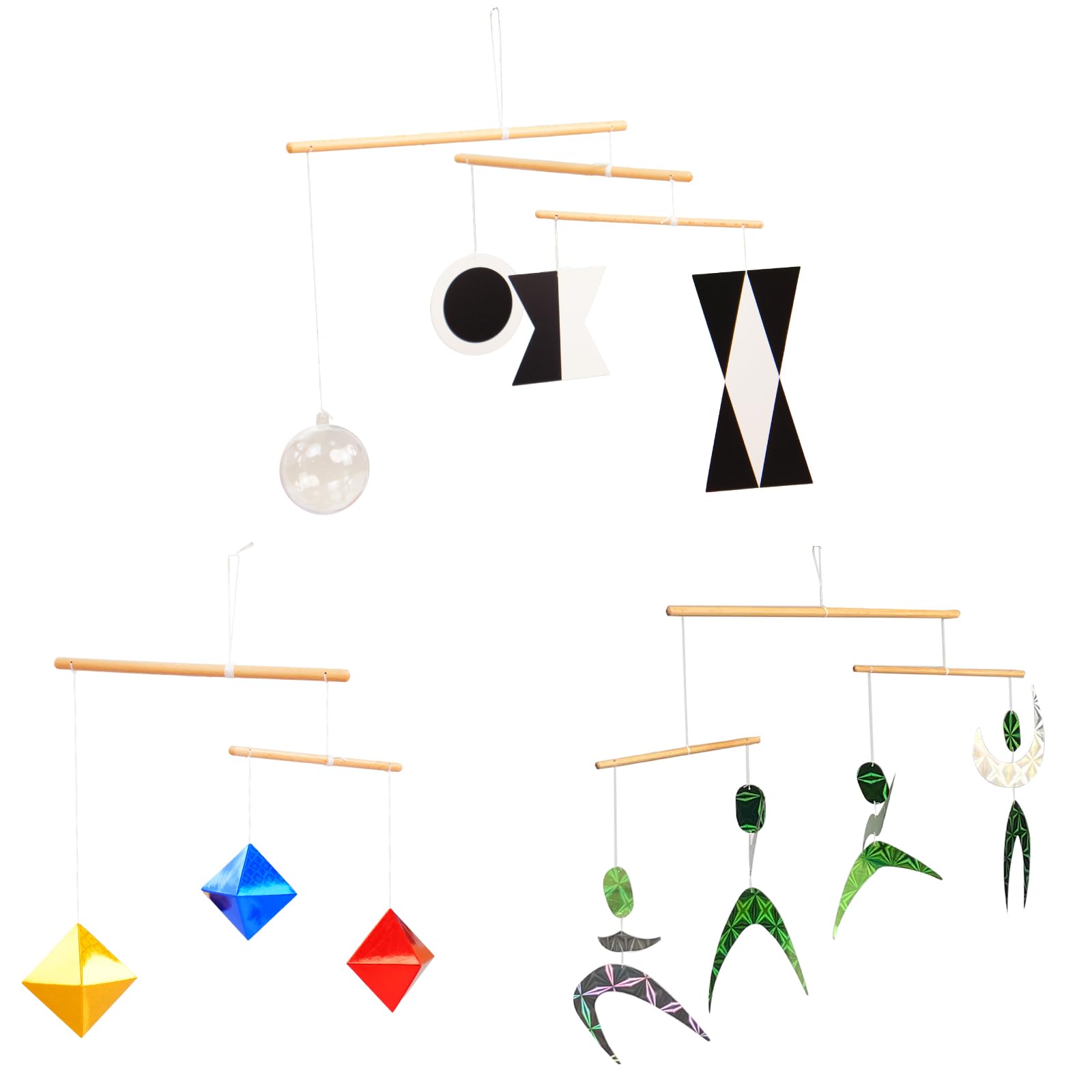 Purgano Montessori Mobile Set G: Munari, Octahedron(Multiple Sizes) & Green Dancers Ⅱ, Visual Graduation Set for Babies