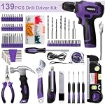 Drill Tool Kit: 8V Cordless Power Drill Home Tool Set, Purple