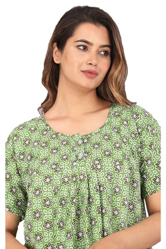 Image of Kuruti B Sheets Cotton Nighty for Women Jaipuri Print 2 Button Round Neck Short Sleeve Night Gown | Maxi Dress
