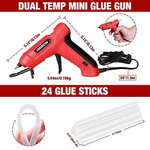 Arrow Mini Hot Glue Gun, Dual Temp Glue Gun Kit with 24Pcs Mini Glue Sticks, High/Low Temp Fast Heating Glue Guns with Stand for DIY, Decoration, Crafts, Quick Repairs - Image 4