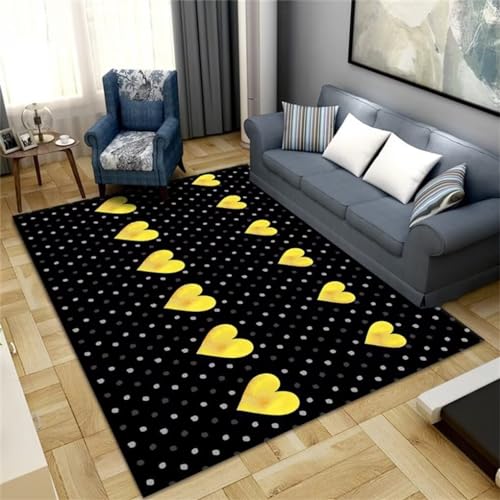 Tapis salon grande taille esprit géométrique noir jaune