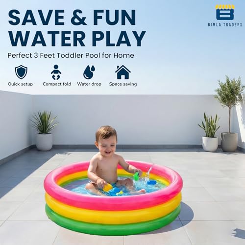 Image of Btag Premium Inflatable Family Swimming Pool for Kids & Adults | Extra-Large 34x10 inch 3 Feet 3-Layer Striped Bath Tub Without Pump for Home & Outdoor Use (HOME005)
