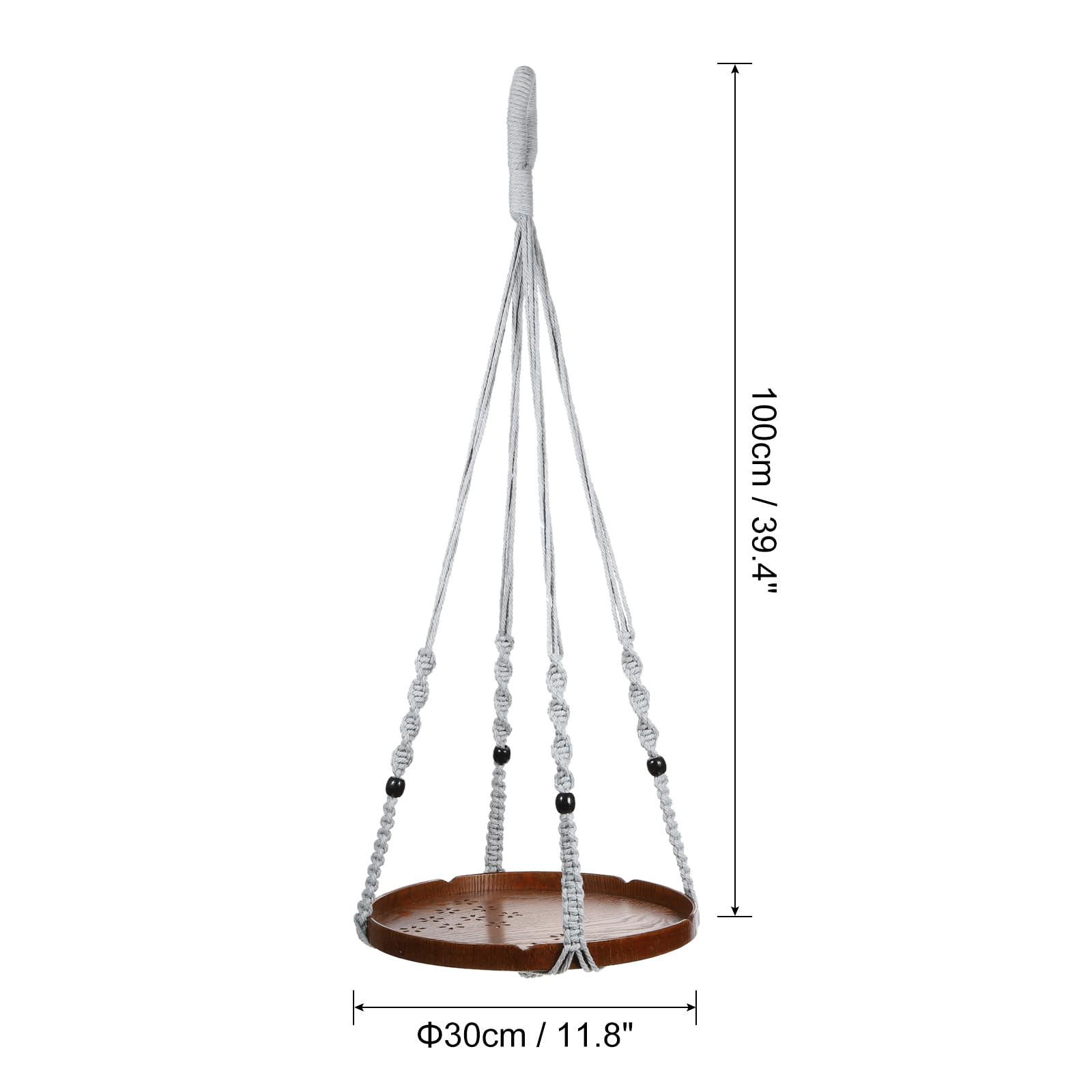 PATIKIL Macrame Plant Hangers Indoors, 2 Pack Hanging Plant Shelf with Sturdy Wood Base for Home Decor Hanging Wall Ceiling Window Grey - Image 2