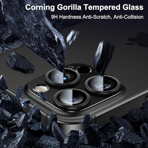Image of Esanik 2 Pack for iPhone 16 Pro /iPhone 16 Pro Max /iPhone 14 Pro /iPhone 14 Pro Max Camera Film Aluminum Alloy Camera Protection Lens Cover Lens Protector Tempered Glass Shockproof Anti-Scratch 3 Lens