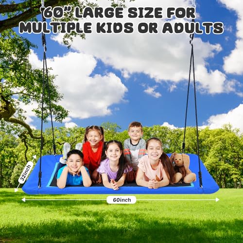 Image of Trekassy 60 inch Extra Large Rectangle Tree Swing - Heavy Duty 700lb Capacity, Waterproof Platform for Kids & Adults with Complete Installation Kit & 2 Tree Straps - Blue (Patented)