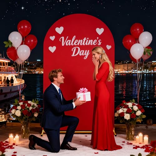 Image of SoarDream Red Arch Backdrop Cover 6.6FT Spandex Fitted Red Wedding Arch Covers Round Top Chiara Arches Backdrop Cover Fabric for Birthday Balloon Wedding Party Decoration