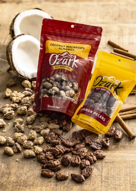 Miniatura 5 de OZARK NUT ROASTERS, Almendras de macarrón de coco, nueces saborizadas, cacahuetes confitados gourmet de clase mundial, paquete resellable de 7 onzas