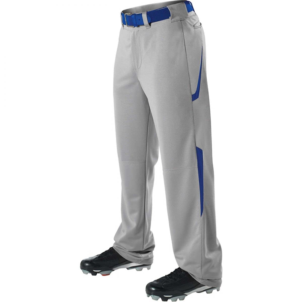 Alleson Youth Relaxed Fit - 2 Color Open Bottom Baseball Pants - Grey/Royal - Small