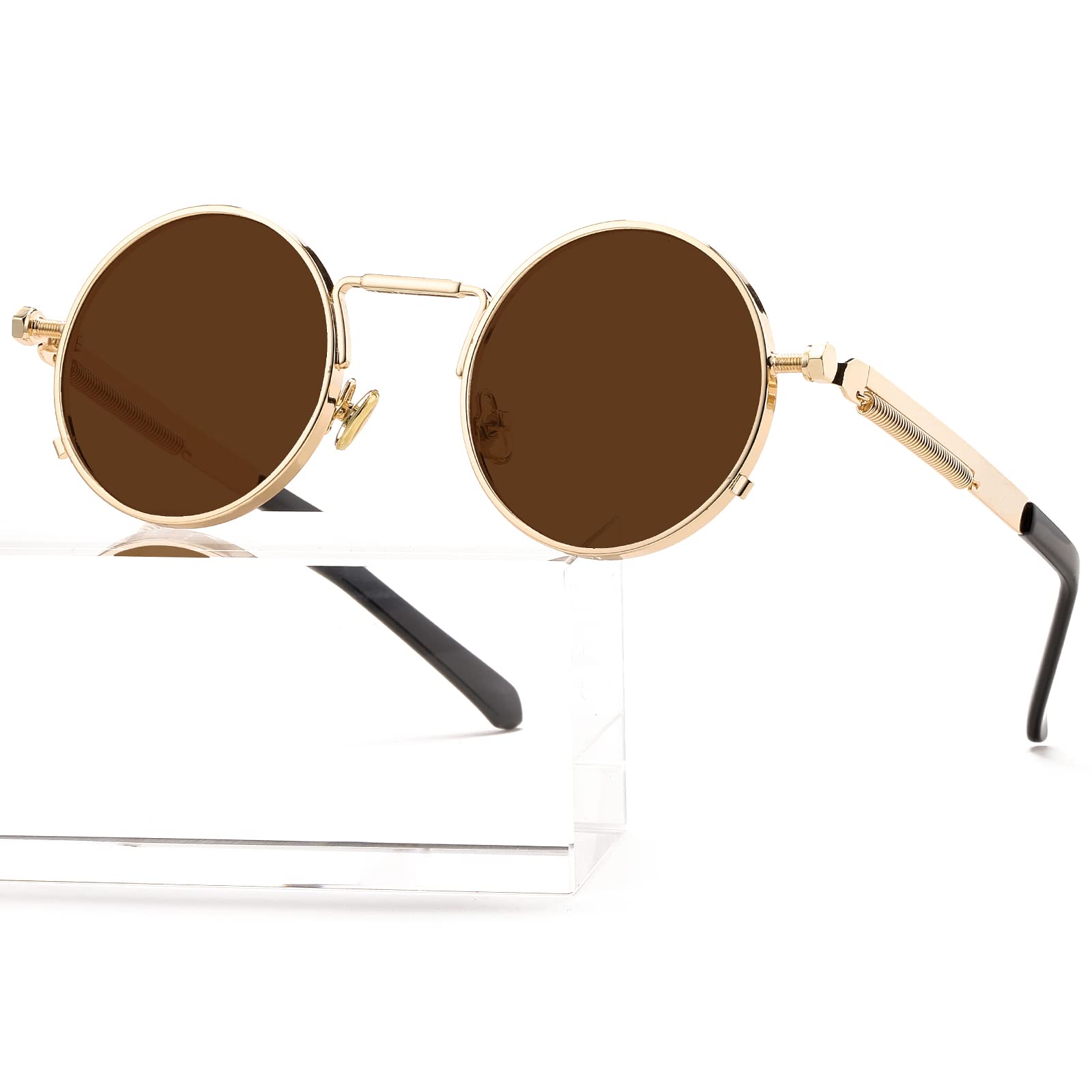 AIEYEZORound Steampunk Sunglasses Trendy Retro Circle Glasses Gothic Metal Frame 100% UV Blocking Lens