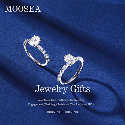 MOOSEA 1.5ct Oval Moissanite Rings for Women, D Color VVS1 Clarity Lab Created Moissanite Rings 14K White Gold Vermeil Solid Marquise and Round Side Stone Moissanite Engagement Rings for Women Gifts2
