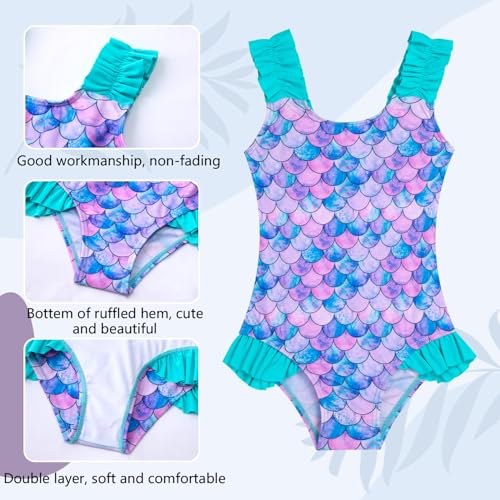 Image of XiaoMoSha Girls One Piece Swimsuit Ruffled Straps Bathing Suits Summer Swim Suit Quick Dry Beach Swimwear for Kids 3-10 Years