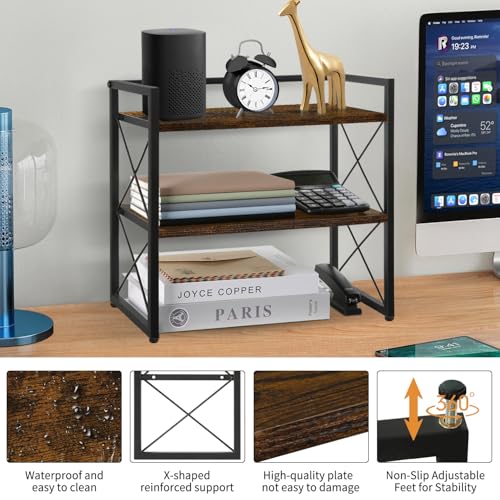 image for YINMIT Desktop Shelf Organizer, 2 Tier Office Shelves, Wood Desk Organ
