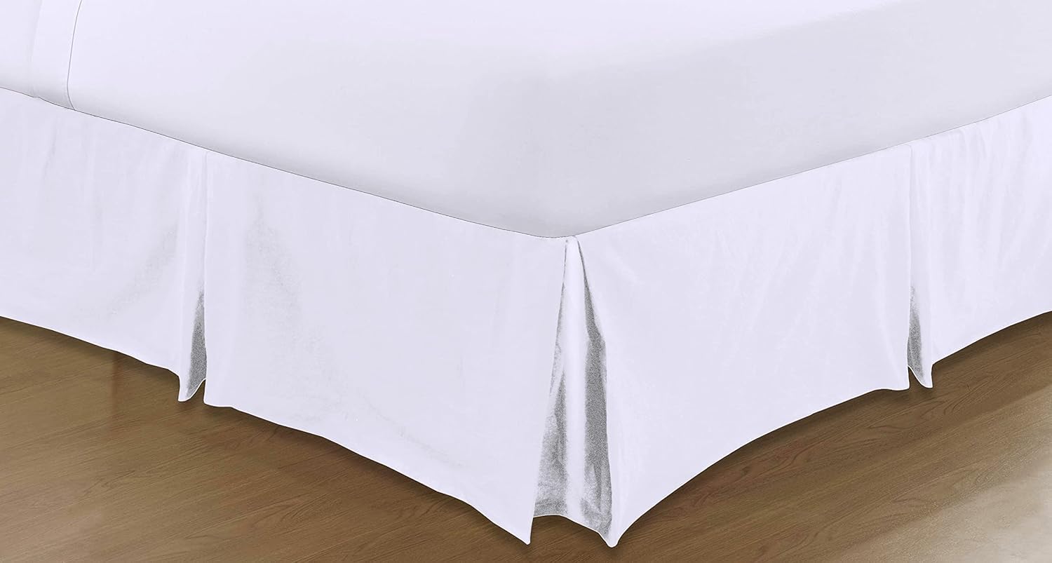 A ATH COLLECTION Pleated Base Valance Sheet Easy Care Polycotton Base Valances Bed Skirt with 40 CM Valance Drop (Double, White)