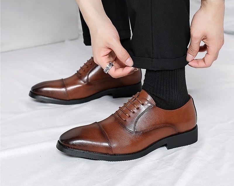 Mens Italian Leather Oxford Dress Shoes Lace Up Brogue Non Slip Work Shoes for Tuxedo and Professional Wear2