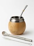 BALIBETOV Yerba Mate Kit - Includes One Yerba Mate Cup and Bombilla Set - Stainless Steel Double Wall Thermal Mate Gourd and Bombilla Set &lpar;Mate straw&rpar; - Easy to clean and maintain &lpar;Wood&rpar;