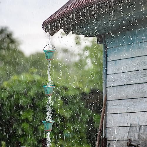11ft Copper Rain Chains for Outside, 12 Cups Rain Catcher Chain Replacement Downspout for Gutters, Adjustable Length - Image 3