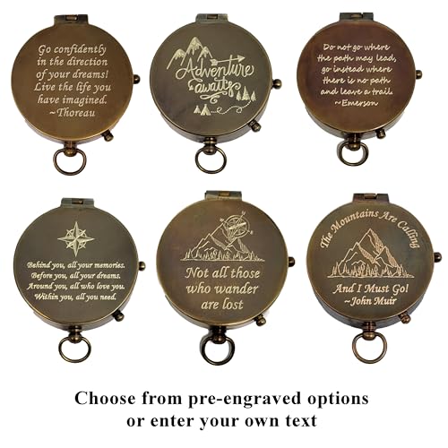 Brújula de bolsillo de latón antiguo personalizada grabada miniatura 2