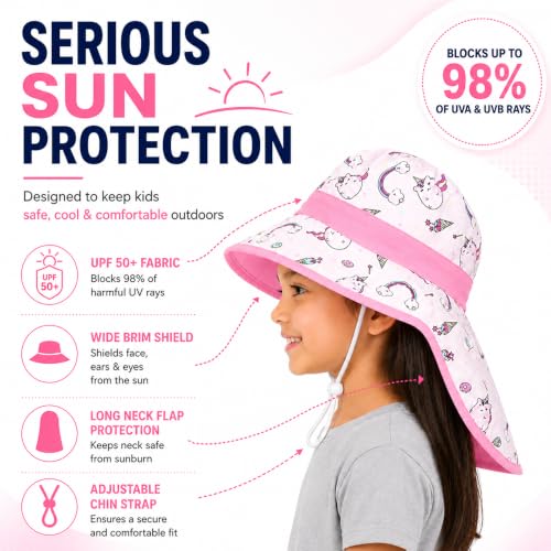 Image of VRITRAZ Sun Protection UPF50+ Bucket Hat Toddler Summer Beach Play Hats with Neck Flap for Girl, Boy, Kids Summer Hat, Bucket Hat for Kids Ages 3-10 Years