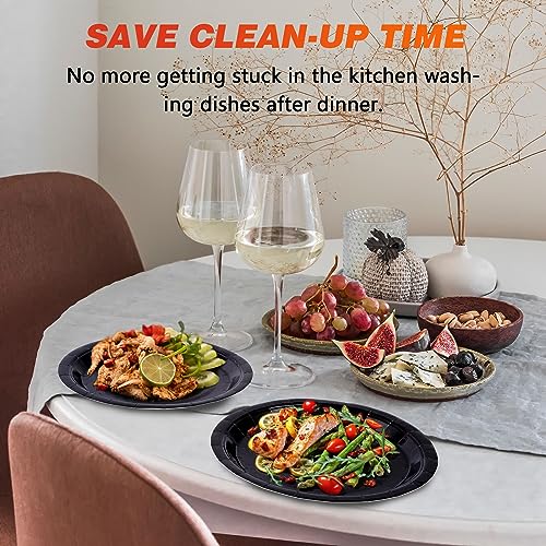 Image of Black Disposable Paper Plates, 9 Inch Dinner Party Plates, 50 Count Bulk | Colored and Sturdy Durable Party Plates, for Birthday, Halloween, Christmas, Baby & Bridal Showers, BBQ, Pizza & Sandwiches