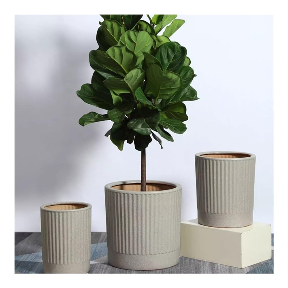 Doniczki 14-calowa okrągła doniczka ceramiczna do użytku na zewnątrz z prążkowaną teksturą