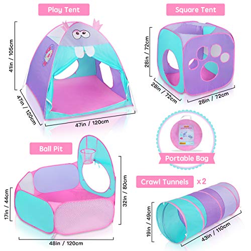 Kidoodler 5pc Ball Pit Tent with Tunnel, Play Tent with Crawl Tunnel, Gift for Girls Boys Babies Toddlers, Indoor & Outdoor Playhouse