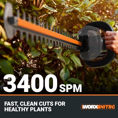 WORX Nitro 24" Cordless Hedge Trimmer, Electric Hedge Trimmer with Dual-Action Blades & 3400 SPM, Brushless Bush Trimmer with 180° Rotating Handle, 2 Batteries & Charger Included, WG286 - Image 3