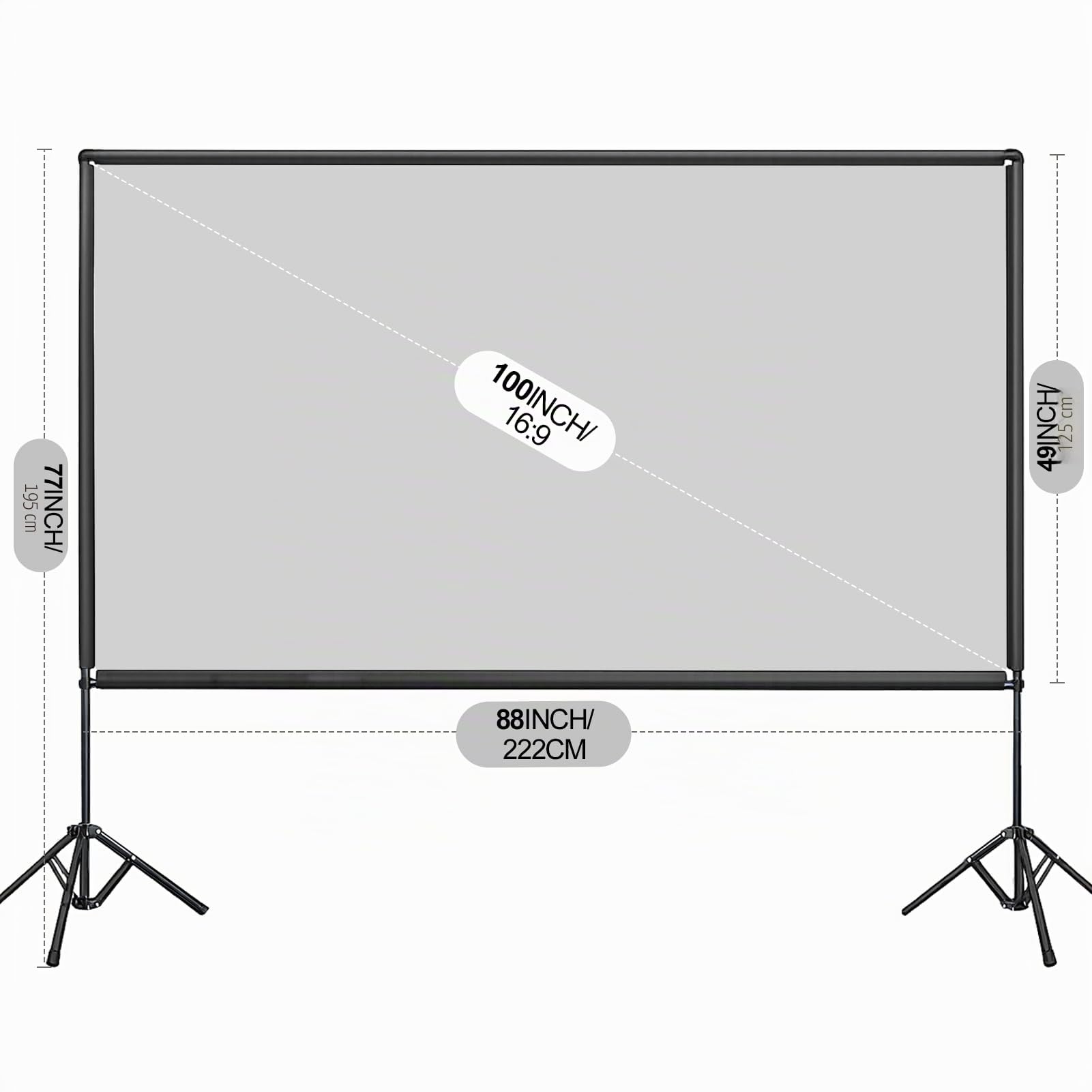 EMART Pantalla de Proyección con Soporte 100 Pulgadas, 16:9 4K HD Tela para Proyector de Doble Cara Adecuada para Ver Películas En Interiores, Reuniones y Eventos al Aire Libre