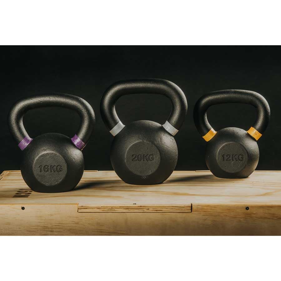 Kettlebell Hierro Fundido 16kg Viok Sport – Pesa rusa de hierro fundido Negra, base plana – Entrenamiento funcional & gimnasio en casa