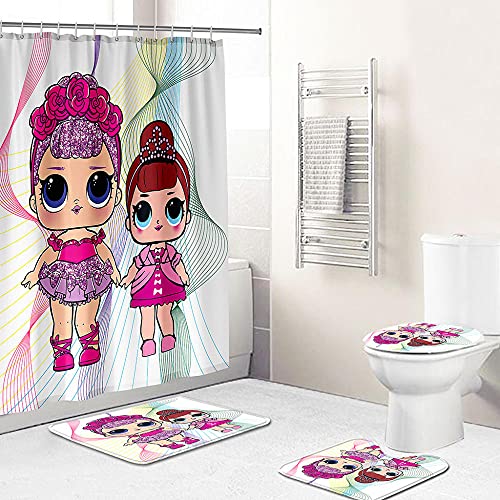 ZDDWLDL 4-Teilig Duschvorhang Set Mit Rutschfesten Teppichen Toilettendeckel Und Badematte Wasserdicht Farbfest Schimmel… – Bild 3