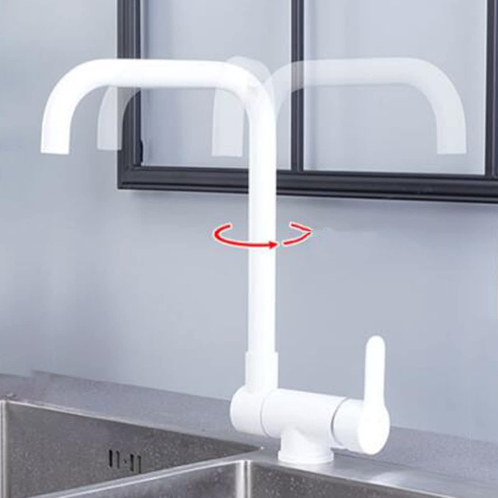 Grifo de Cocina Blanco Abatible, Grifo Cocina para Ventana Grifo de Fregadero Acero Inoxidable Giratorio Agua Fría y Caliente, Grifo Fregadero Cocina Abatible-B