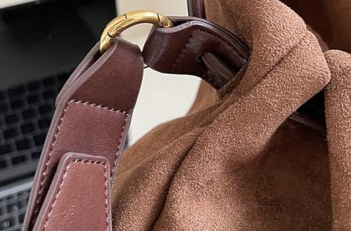 Women's Retro Suede Bag Drawstring Crossbody Purse Faux Suede Shoulder Handbag Bucket Hobo Bag Fall Winter Satchel Tote Purse2