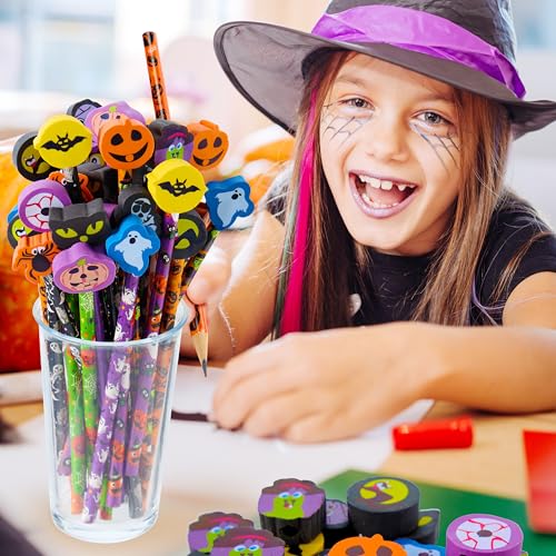 JOYIN 108PCS Halloween Lápices de Grafito HB con Borradores miniatura 5