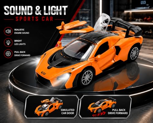 Image of VqueenS McLaren Senna Die Cast Metal Toy Car 1:36 Scale Pull Back Car with Openable Butterfly Doors, LED Lights & Sound Effects, Collectible Sports Racing Car for Kids & Adults (Random Colour)