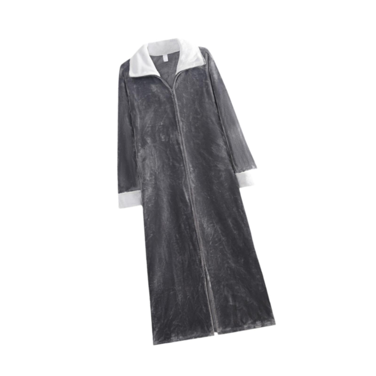Wearable Blanket Sweatshirt Long Zipper Front Nightgown Thick Onesie Pajamas Men Light Grey White XL
