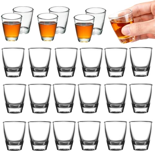 24 PCS Bicchierini da Liquore, Bicchieri da Shot da 35 ml, Tumbler in Vetro Temperato, Bicchiere per Bere Direttamente, Bicchieri da Vino Piccoli in Vetro Dal Fondo Spesso per Feste