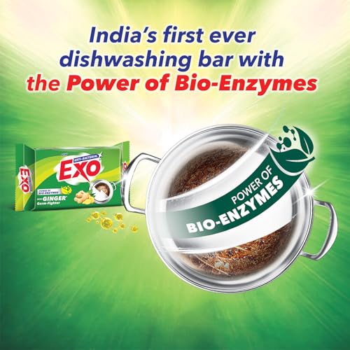 Image of Exo Anti-Bacterial Dishwash Bar 200gm X 3 | Power of Bio-Enzymes Removes Tough Grease | Complete Dishwashing Solution With Goodness of Ginger Germ-Fighter | Experience Hygienic & Superior Cleaning