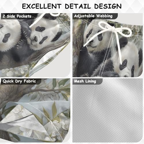 DOMIKING Panda Blossom Blue Boys' Pull On Swim Trunks Quick Dry Boardshorts with Mesh Lining for Beach Pool Gym M3