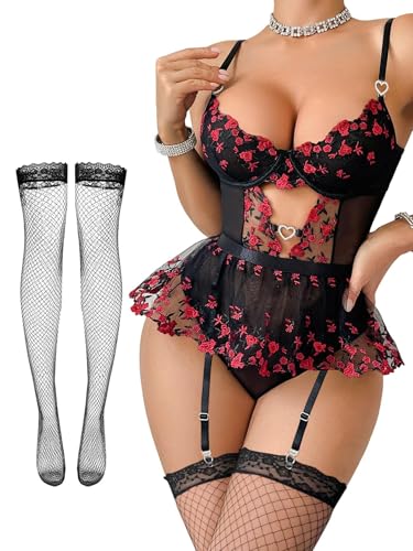 Image of Lilosy Sexy Lingerie Set 3 Piece Women Corset Bodysuit Skirt