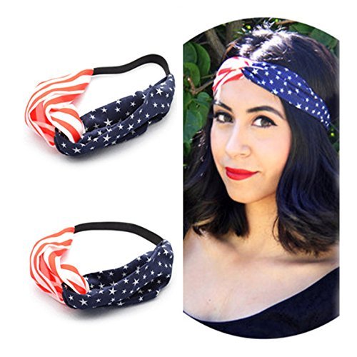 AKOAK New American Flag Headband USA 4th of July Head wrap Fashion Elastic Hair Bands Bandana Turban Hair Accessories