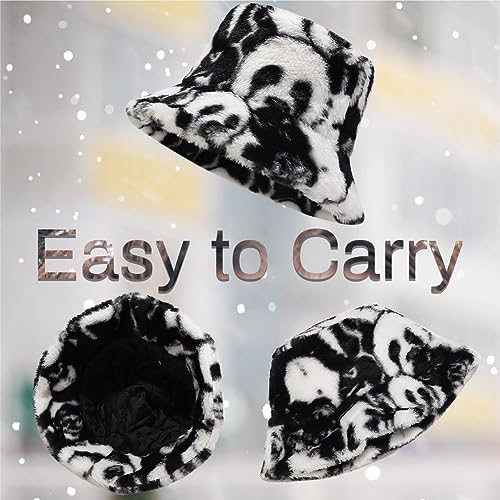 Image of Bucket Hat Women Furry Fuzzy Bucket Hats for Ladies, Winter Warm Fluffy Plush Faux Fur Hat for Women