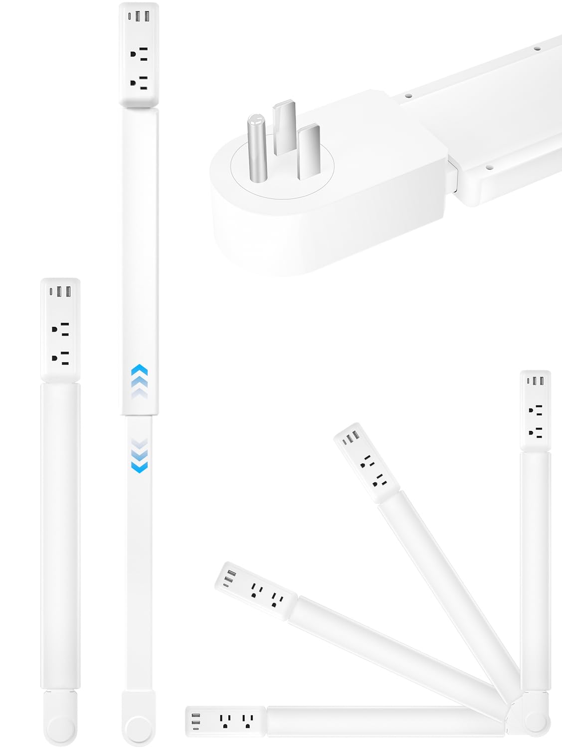 Eletrical - Extensor de toma de corriente vertical de 22 a 34 pulgadas con 2 salidas de CA, puertos USB-A, USB-C, extensor de salida de pared giratorio de 180° para extensor de cable de extensión de