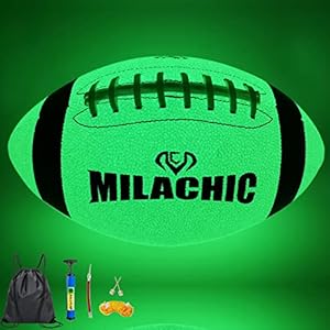 MILACHIC Football, Glow in The Dark Football Size 9, Luminous Glowing Football Super Grip Composite Leather Football Balls with Pump and Ball Carry Bag