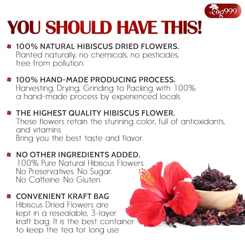 Image of TOG999, Premium Hibiscus Flowers 16oz, 220 Cups | Dried Petals | Naturally Caffeine-Free Herbal Tea | Vibrant Color & Tart Floral Flavor | Non-GMO, Gluten-Free, Vegan | Perfect for Tea, Beverages, and Crafts