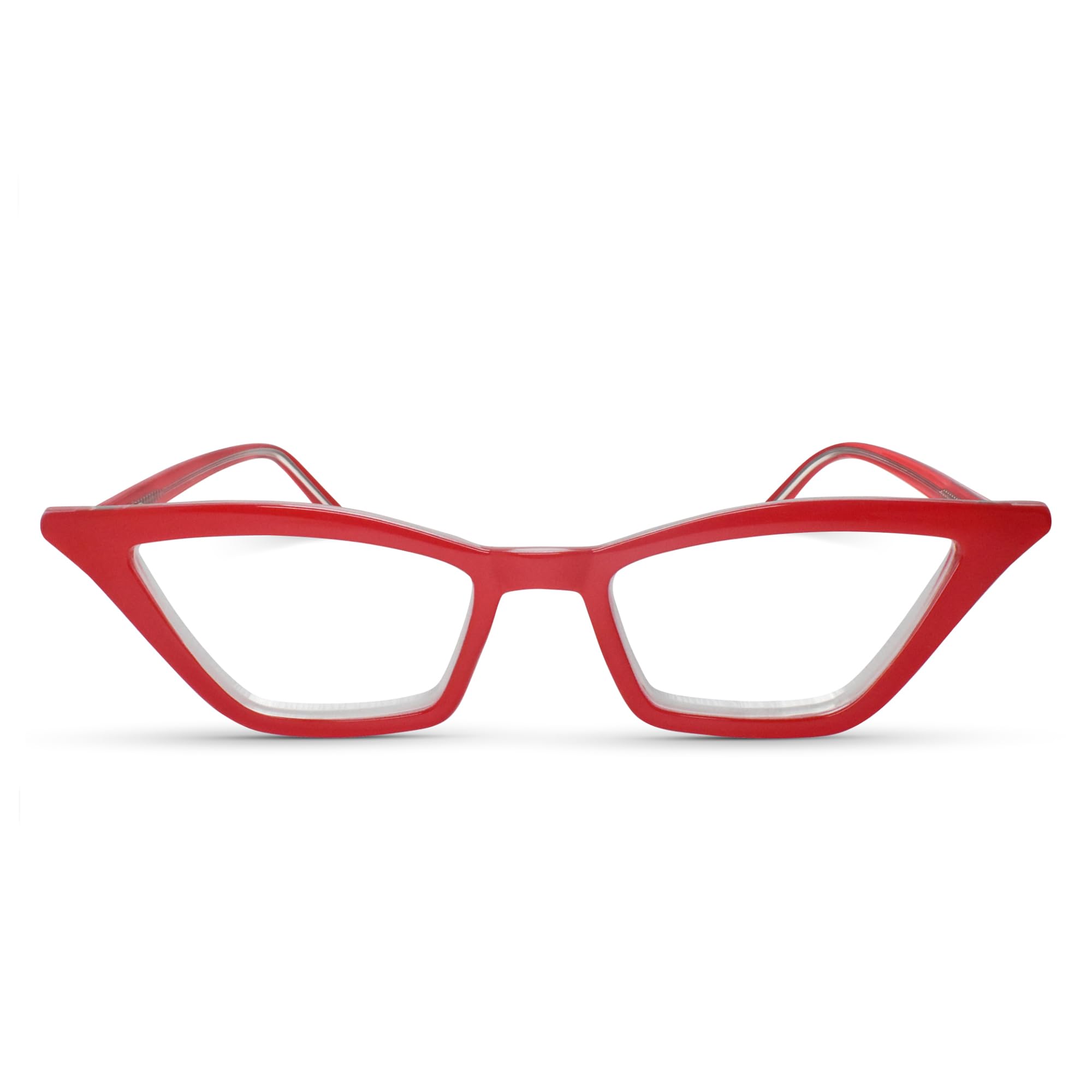 2SeeLife Premium Cat Eye Reading Glasses for Women – Narrow-Medium Fit, Sturdy Frame, Spring Hinges, Stylish Funky Readers, Red, +2.50