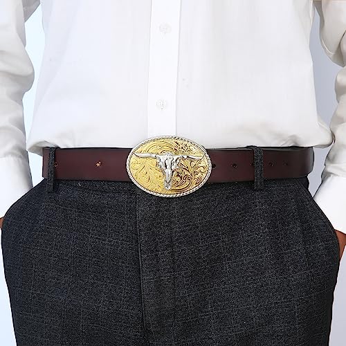 Image of Turquoise Belt Buckle for Men Western Texas Longhorn Bull Rodeo Belt Buckle American Cowboy Chic Gift