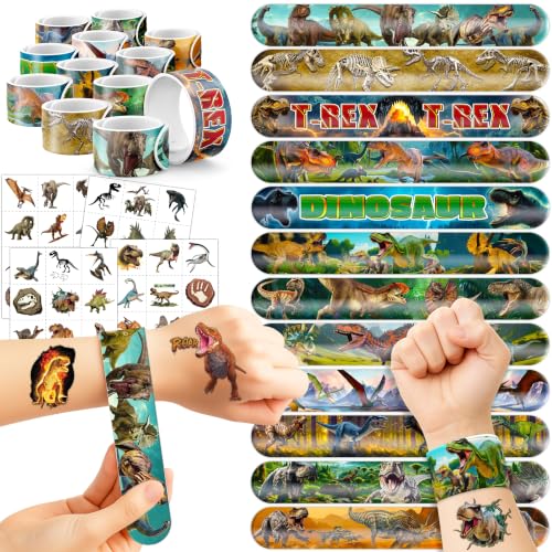 72PCS Dinosaur 3D Party Favors Decorations, Tattoos & Slap Bracelets Decor