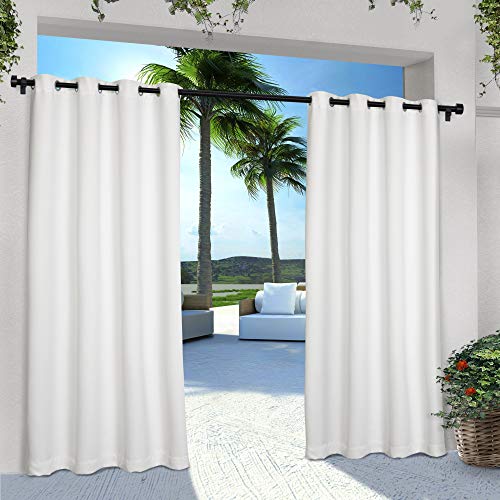 Exclusive Home Curtains Indoor/Outdoor Solid Cabana Grommet Top Curtain Panel Pair, 54x120, White
